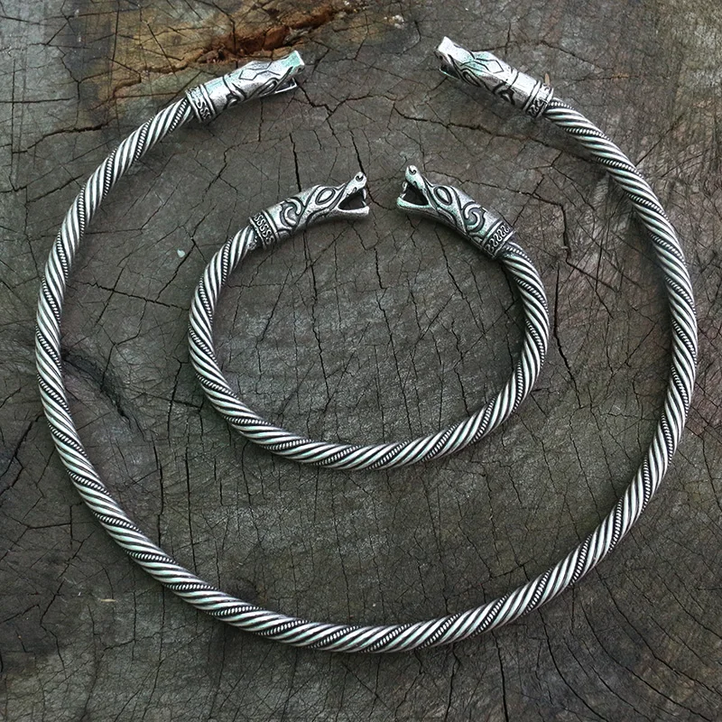 Lanseis 1 шт. Викинг-Волк браслет Викинг-волк голова Fenrir Torc кольцо на шею Рагнар ручной работы Тяжелая витая латунная проволока языческий скандинавский