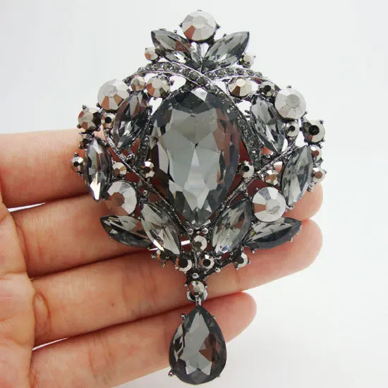 Винтажная Цветочная брошка-капелька в виде слезы кулон черный горный хрусталь |