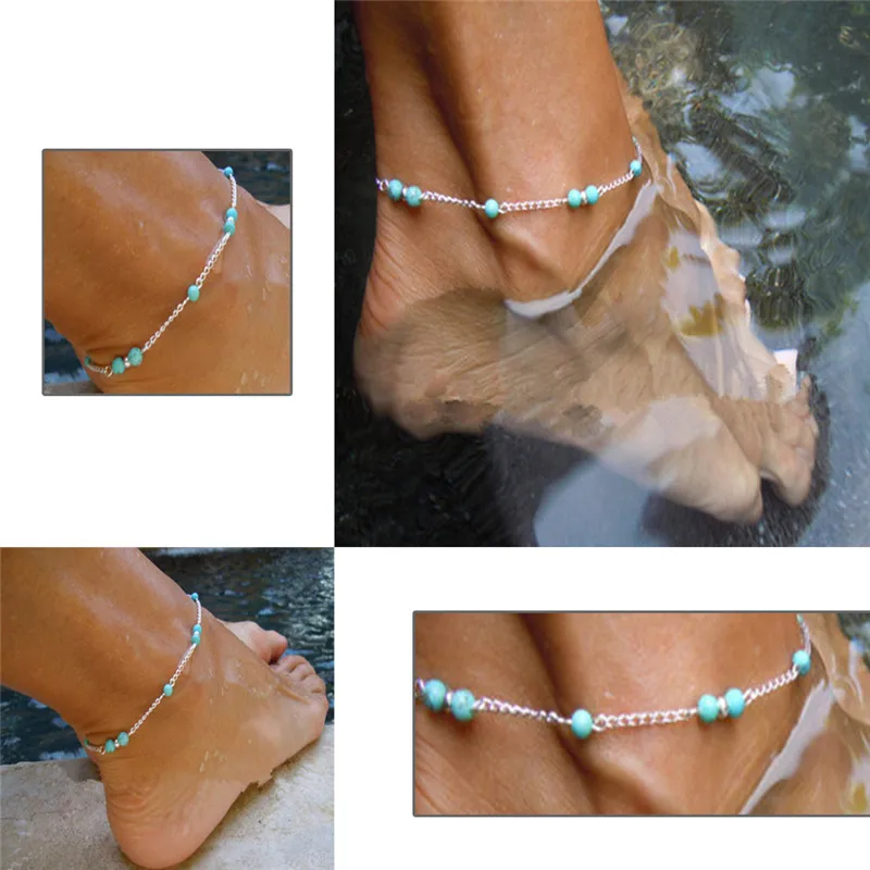 Браслет на ногу с бусинами и серебряной цепочкой сувенирный лодыжку Аксессуары