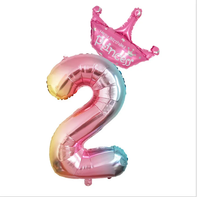 32inch Rainbow Number Balloons with Crown Baby Shower First Birthday Party Air Balloon Unicorn Foil Girls-S | Дом и сад