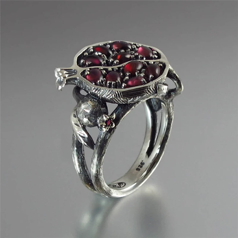 silver ring size 7 Женское винтажное ожерелье с кристаллами из нержавеющей стали, ожерелье с подвеской из граната, ожерелье с подвеской в виде фруктового дерева Q3 - Окраска металла: silver ring size 7