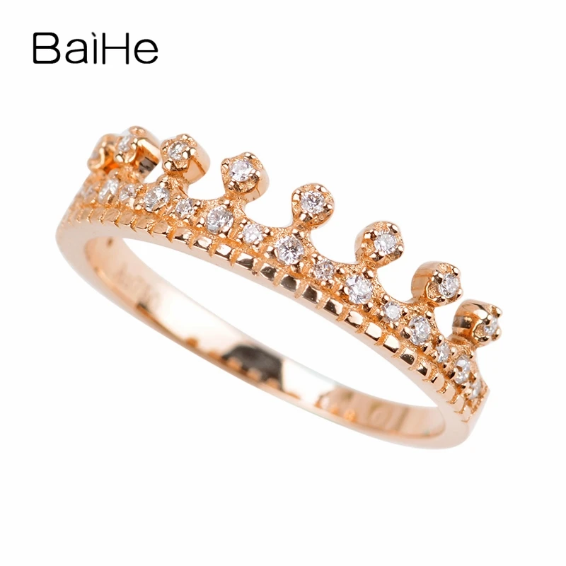 

BAIHE Solid 14K розовое золото 0.16ct H/SI круглый натуральный бриллиант для помолвки женщин трендовые ювелирные украшения красивые алмазные короны к...