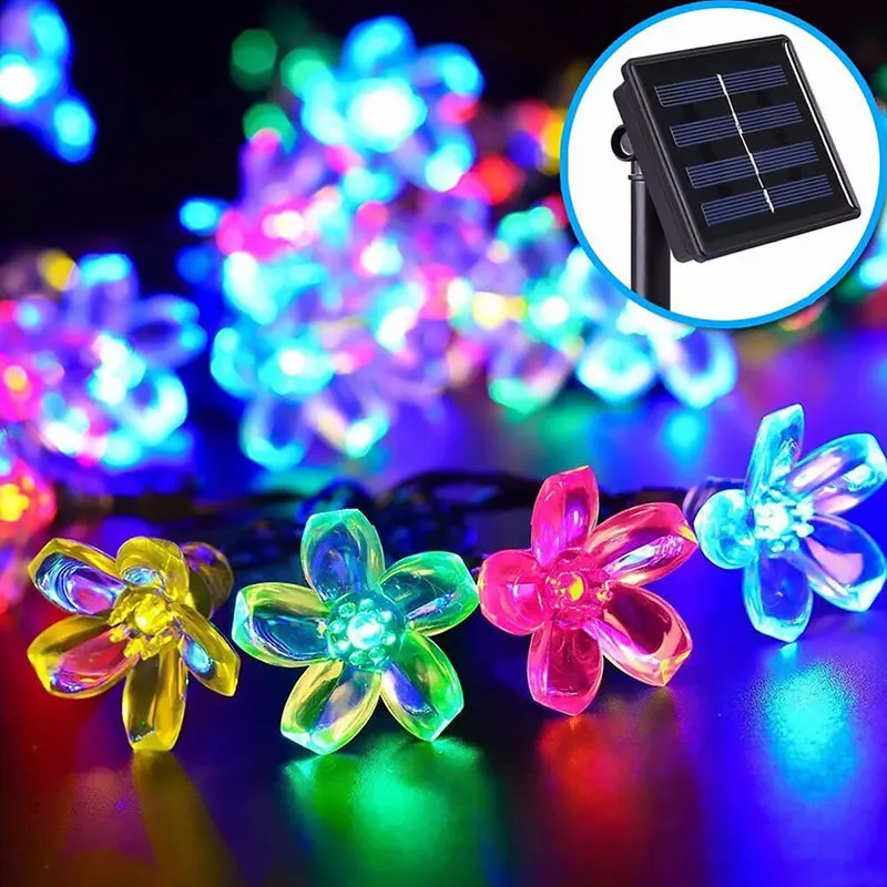 Солнечная наружная садовая Ландшафтная лампа персиковая гирлянда 50LED