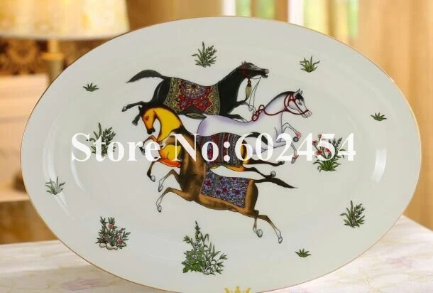 58 шт. Керамическая посуда роскошный набор посуды золотистой оправы костяные