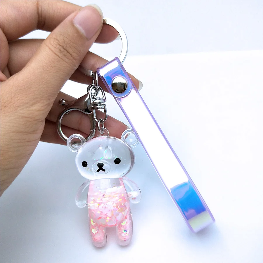 Pink bear Жидкий брелок Блестящий медведь зыбучий песок брелок акриловый брелок Подвеска на рюкзак для пары для женщин и мужчин брелок лучшему другу подарок - Цвет: Pink bear