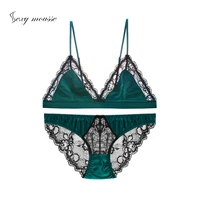 europe and the united state forged satin bra set lace edge hollow sexy french underwear without steel ring without sponge comfo