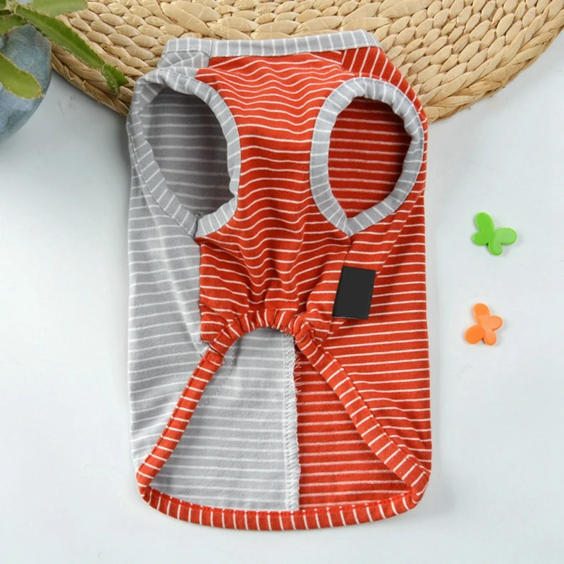 

Pet Spring Summer Costume, Dogs Breathable Cotton Sleeveless Stripes T-shirt