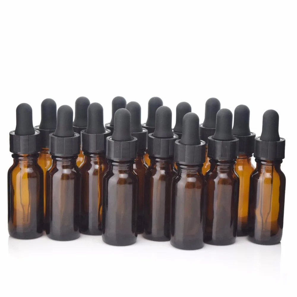 

16pcs 1/2Oz New Empty Amber 15ml Glass Dropper Bottle With Glass Eye Droppers For Essential Oils Aromatherapy E Cigarette Liquid