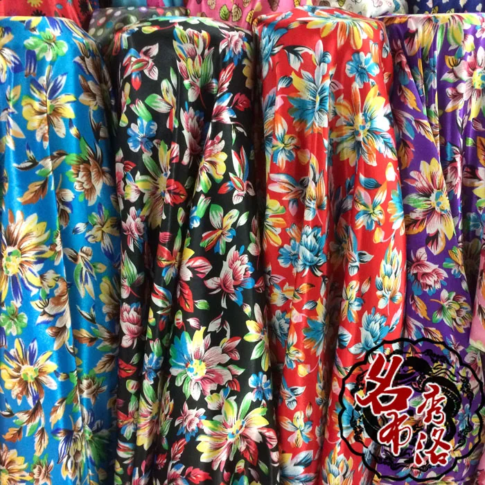 Имитация печатной атласной ткани хризантемы цветочный узор ткань платье шарф из