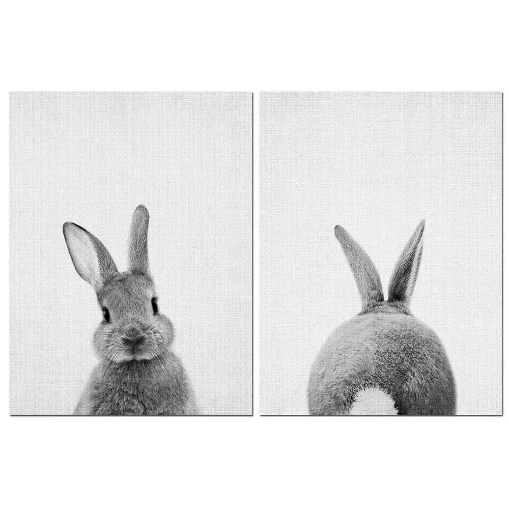2pcs/set Cute Rabbit Canvas Painting 30*40cm Modern Office Wall Art Print Poster Animal Room Home Decor Drop Shipping | Дом и сад