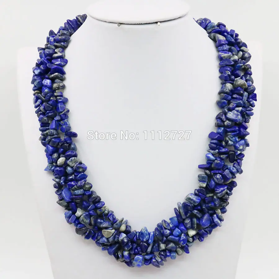 Irregular Lapis lazuli Beads 3Rows Necklace Chain Jewelry Girls Party Gifts 18inch Stone Fitting Accessory Crafts Blue | Украшения и