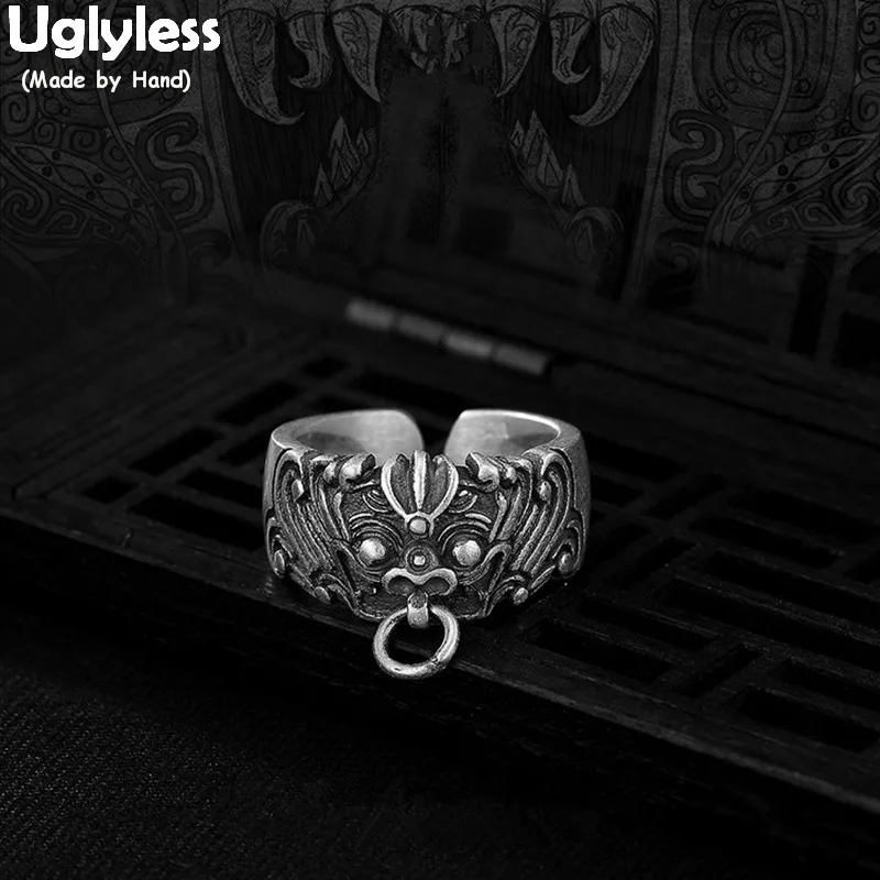 Кольцо Uglyless S с гравировкой в виде древнего животного из чистого серебра 990 пробы