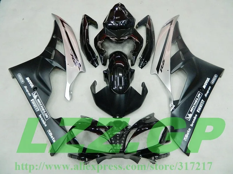 

Injection Black silver fairing kit for Yamaha YZF-R6 06-07 YZF R6 06 07 YZF 600 R6 2006 2007 fairing sets bodywork #2wp1