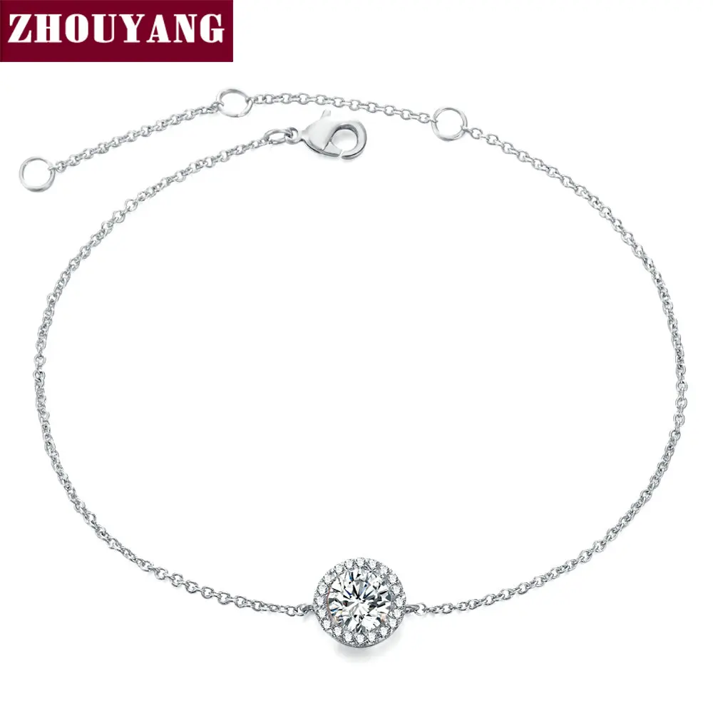 ZHOUYANG браслет для женщин, круглая огранка, микро мозаика, кубический цирконий, розовое золото, цвет и серебро, ювелирное изделие ZYH165 ZYH101 - Окраска металла: Clear WhiteGold