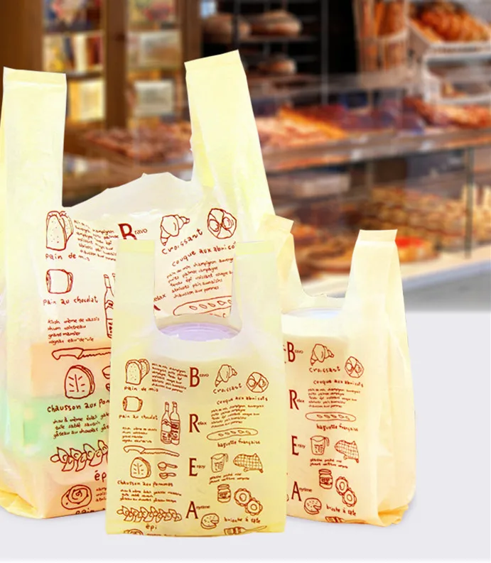 AAA Great Plastic Shopping Bags Vest Party Packaging Candy Wedding Package Bread Cake Handle Pouches 100Pcs/Lot | Дом и сад