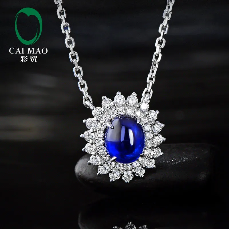 Цепочка с натуральным сапфиром кабошона Caimao 18 дюймов 14 к белое золото 0 32ct