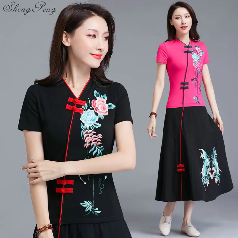 Новинка 2019 рубашка Ципао с коротким рукавом топ вышивкой традиционный китайский