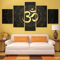 modern canvas wall art home decor for living room hd prints poster 5 piece buddha om yoga painting golden symbol pictures
