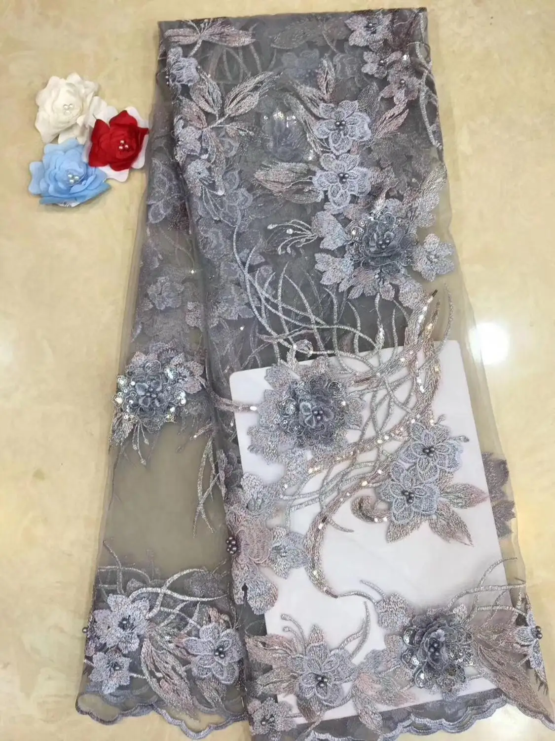 2019 высококачественное нигерийское Тюлевое кружево ткани хиджаб украшенный