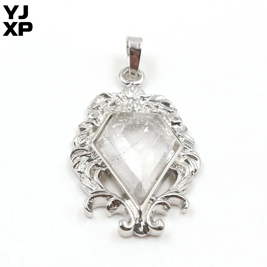 YJXP Arrowhead Pendant Silver Plated Amethysts Rose Pink Quartz Pentagonal Natural Crystal Stone Fashion Charms Jewelry 1 Pcs | Украшения и