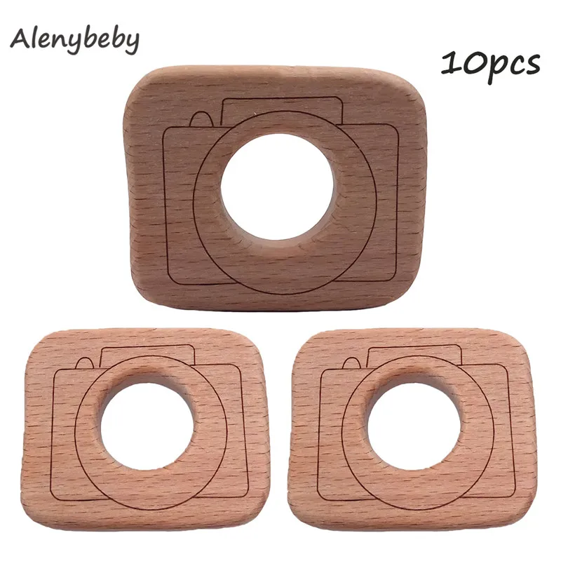 Camera 10pcs Зубцы из древесины, игрушки, красивая гитара, острый Прорезыватель для зубов в форме кольца для малышей, успокаивающие игрушки для снятия боли - Цвет: Camera 10pcs