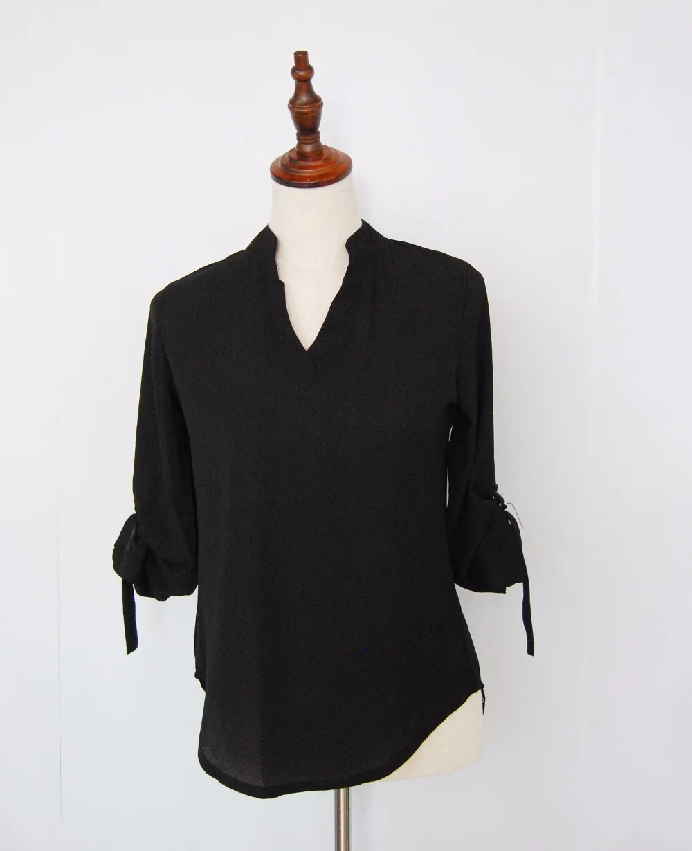 2017 Женщины С Длинным Рукавом отложным V образным Вырезом Блузка Твердые Сыпучие