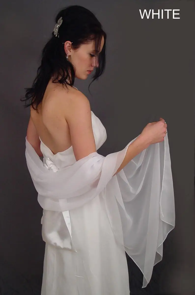 

Chiffon Bridal Wrap Wedding Shawl Scarf Sheer Prom Bridesmail Evening Cover Up Long Shrug Stole IN White and 11 Other Colors