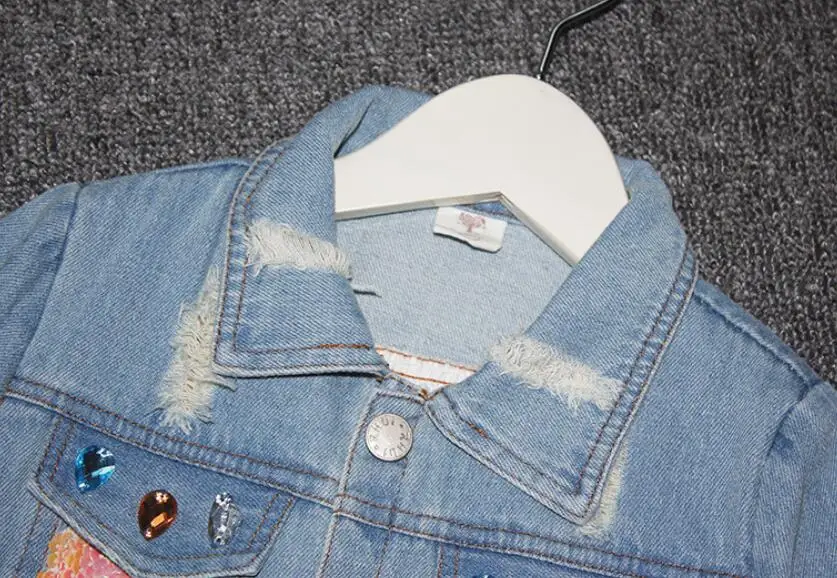 Джинсовая куртка с блестками для девочек детская верхняя одежда Детское пальто