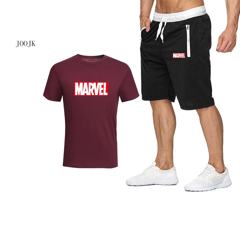 Комплекты с принтом MARVEL мужская футболка + шорты спортивный костюм из двух