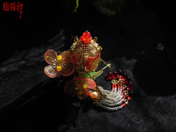 Black Sanderwood Ancient Chinese Sedan Pink Crystal Petal Ebony classical hair stick YueYe Delicate Hair Stick Pure Handmade