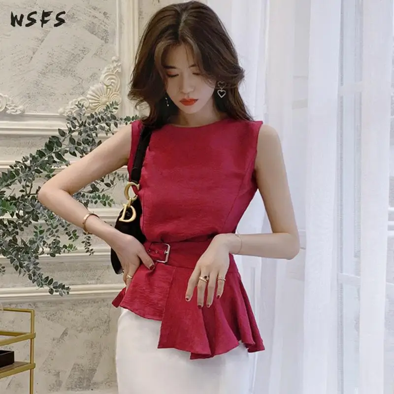 Женский комплект из 2 предметов красные асимметричные блузки без рукавов летнее