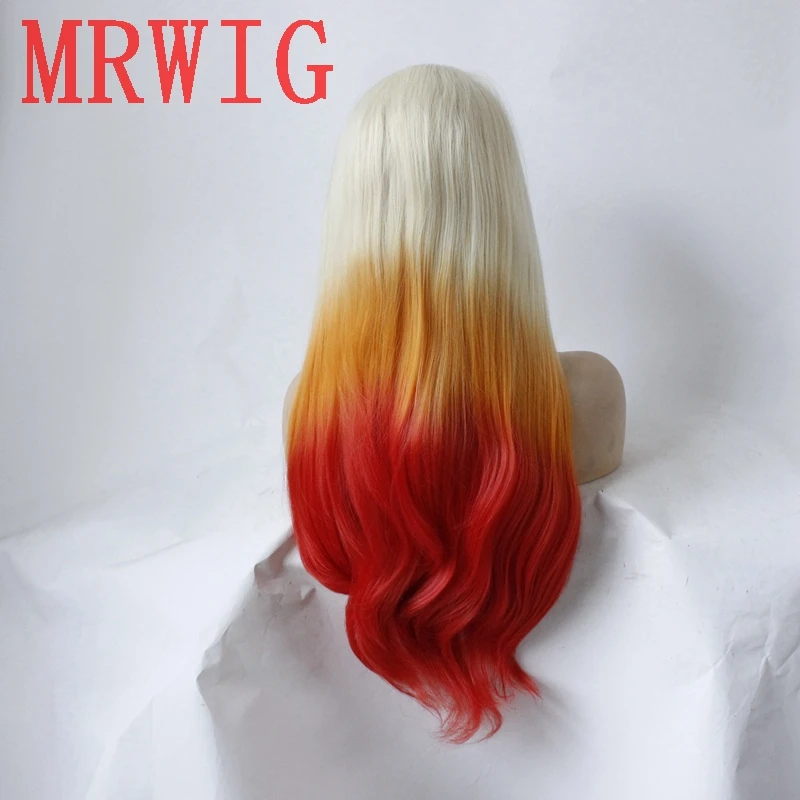 MRWIG настоящий рис #613/Желтый/Красный Длинный натуральный волнистый синтетический