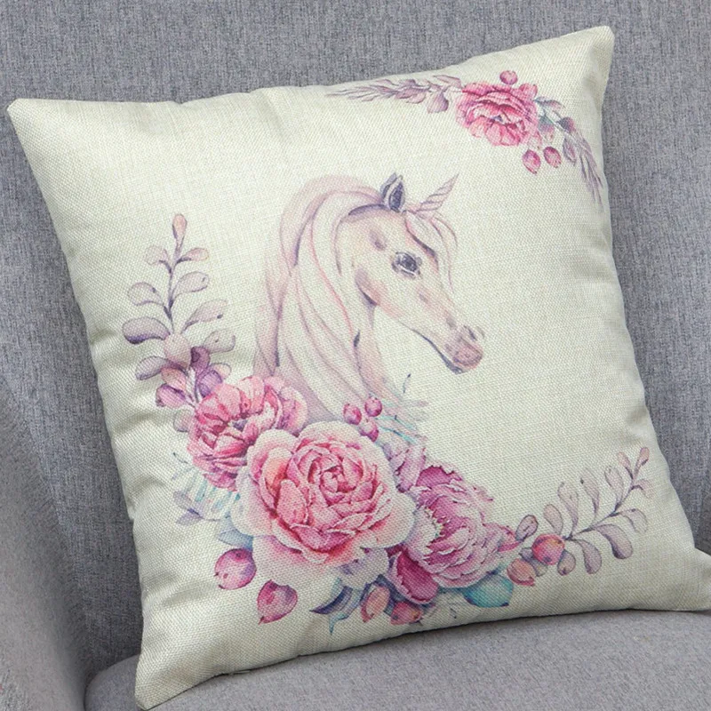 Fine Joy 45x45 см подушка в стиле единорога Гибискус Цветочная Подушка бежевая льняная