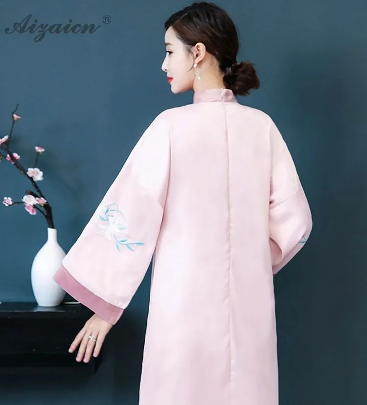 Hanfu, новинка, летнее, с вышивкой, современное, чонсам, розовое, Qi Pao, женское, традиционное, китайское платье, Ципао, повседневное, Восточный стиль