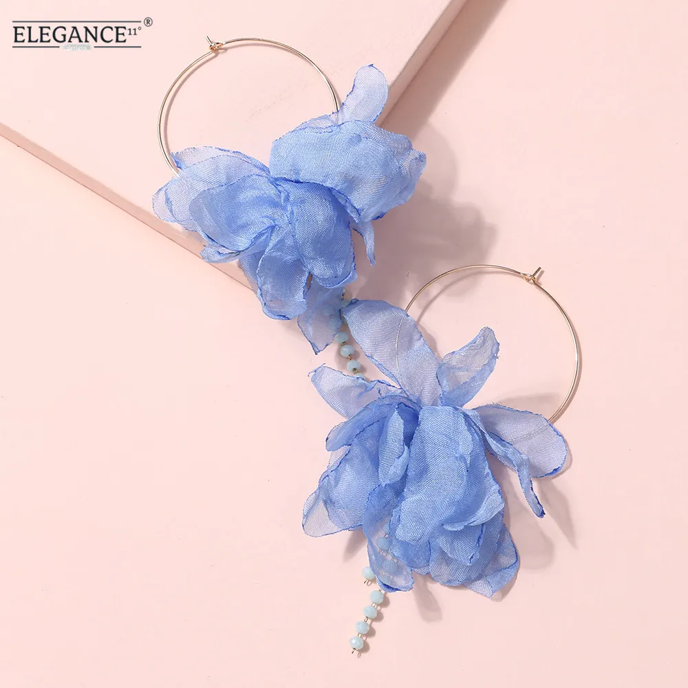Большие серьги-кольца ELEGANCE11 для женщин модные серьги с цветами подвеска