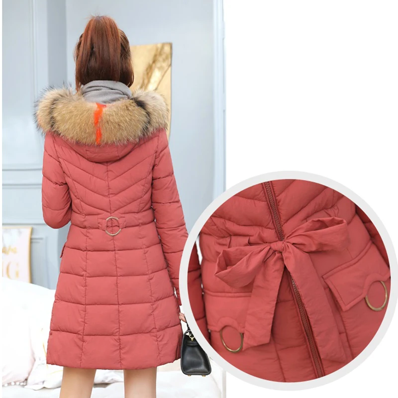 Женская куртка с искусственным мехом на капюшоне теплая хлопковая размера плюс