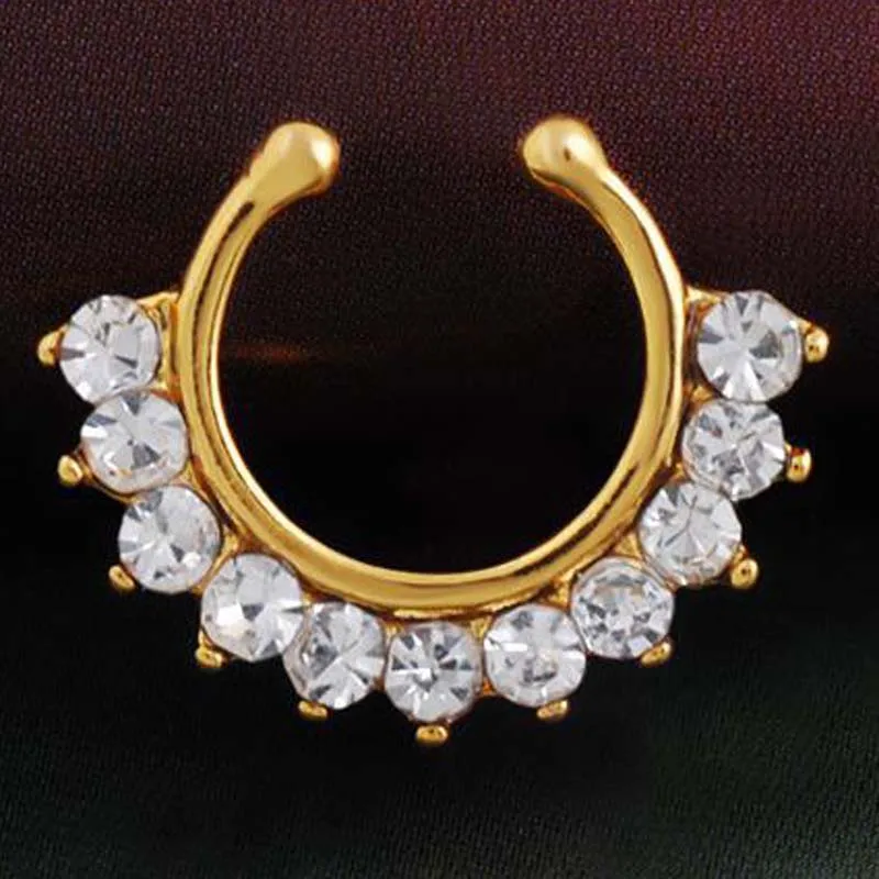 

New Arrival Crystal Nose Ring Fake Septum Piercing Hanger Clip On Body Jewelry Nose Hoop