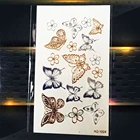 1 шт., золотая металлическая Временная тату-наклейка для девочек, PAQ-1024 для макияжа, поддельная бабочка, тату-паста, золотой цвет, Серебряный цветок, тату