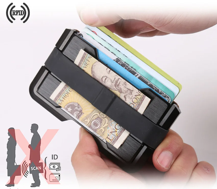 VM модный известный мужской кошелек KISS RFID авиационный алюминиевый тонкий металлический бумажник для карт мини зажим для денег держатель для кредитных карт ID