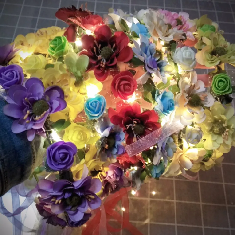 Светодиодный цветочный венок ободок корона гирлянда в стиле бохо для свадебной