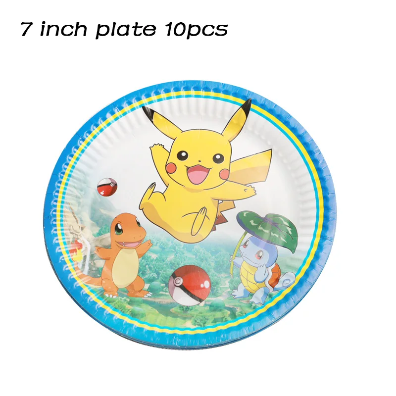 7 inch plate 10pcs Pokemon Go Пикачу принадлежности для тематической вечеринки посуда тарелка воздушные шары салфетка чашка для детского душа вечерние украшения для дня рождения - Цвет: 7 inch plate 10pcs