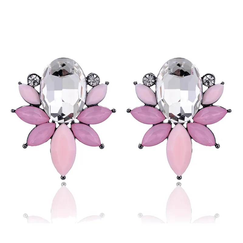 Серьги-гвоздики с опалом и кристаллами 9 цветов | Украшения аксессуары