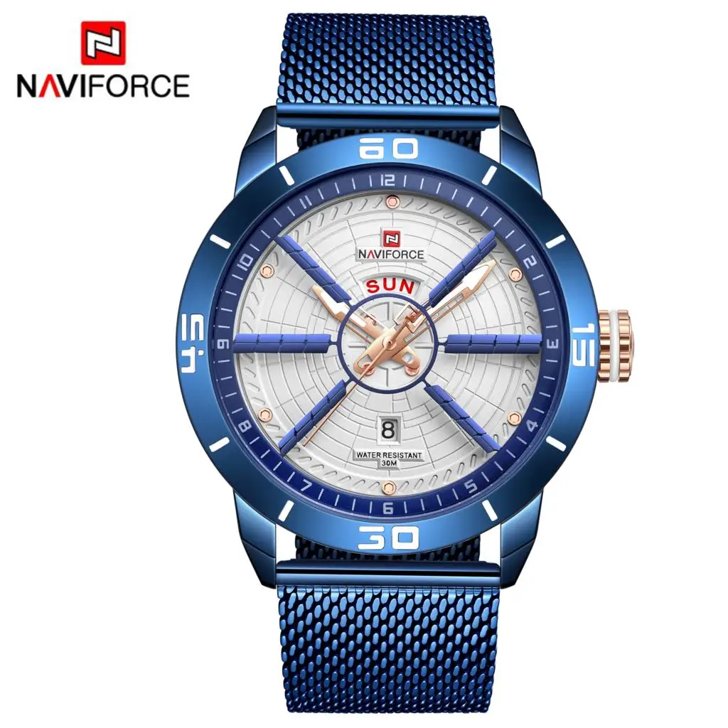 NAVIFORCE мужские s часы Топ бренд Роскошные спортивные часы сетка сталь Дата Неделя водонепроницаемые кварцевые часы для мужчин часы Relogio Masculino