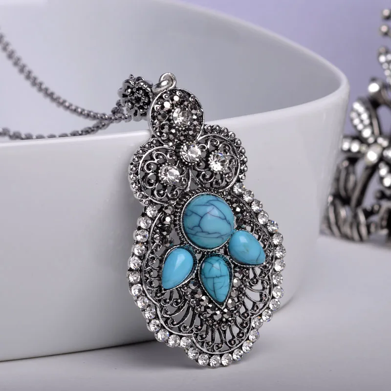 Женское винтажное длинное ожерелье Blucome синее в турецком стиле вечерние