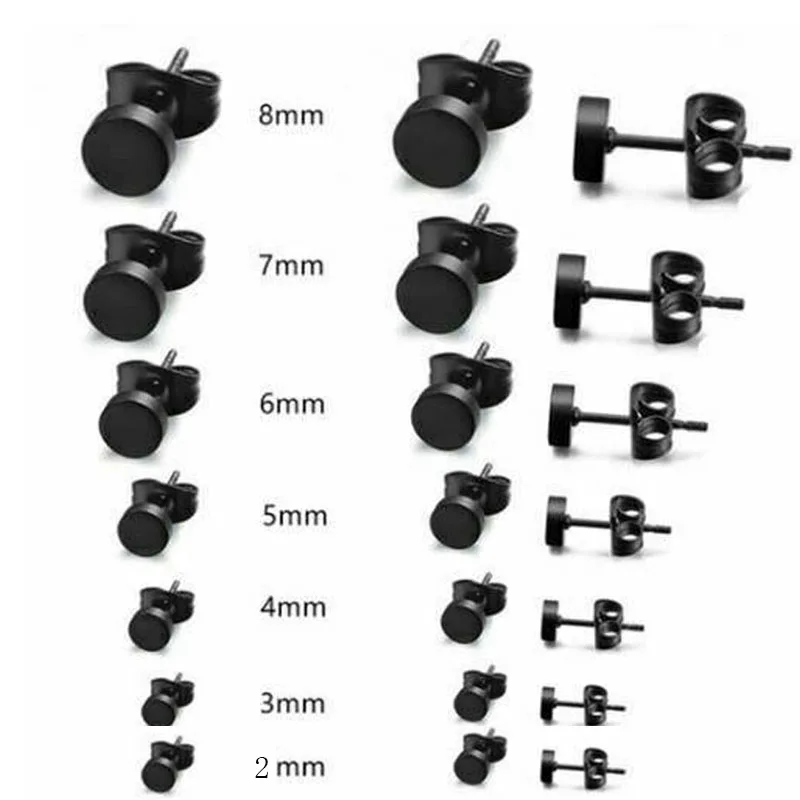 7mm Black 1 пара, серьги-гвоздики из нержавеющей стали для мужчин и женщин, вечерние, Acc 2 мм, 3 мм, 4 мм, 5 мм, 6 мм, 7 мм, 8 мм, 9 мм, 10 мм, 12 мм, ювелирные изделия - Окраска металла: 7mm Black