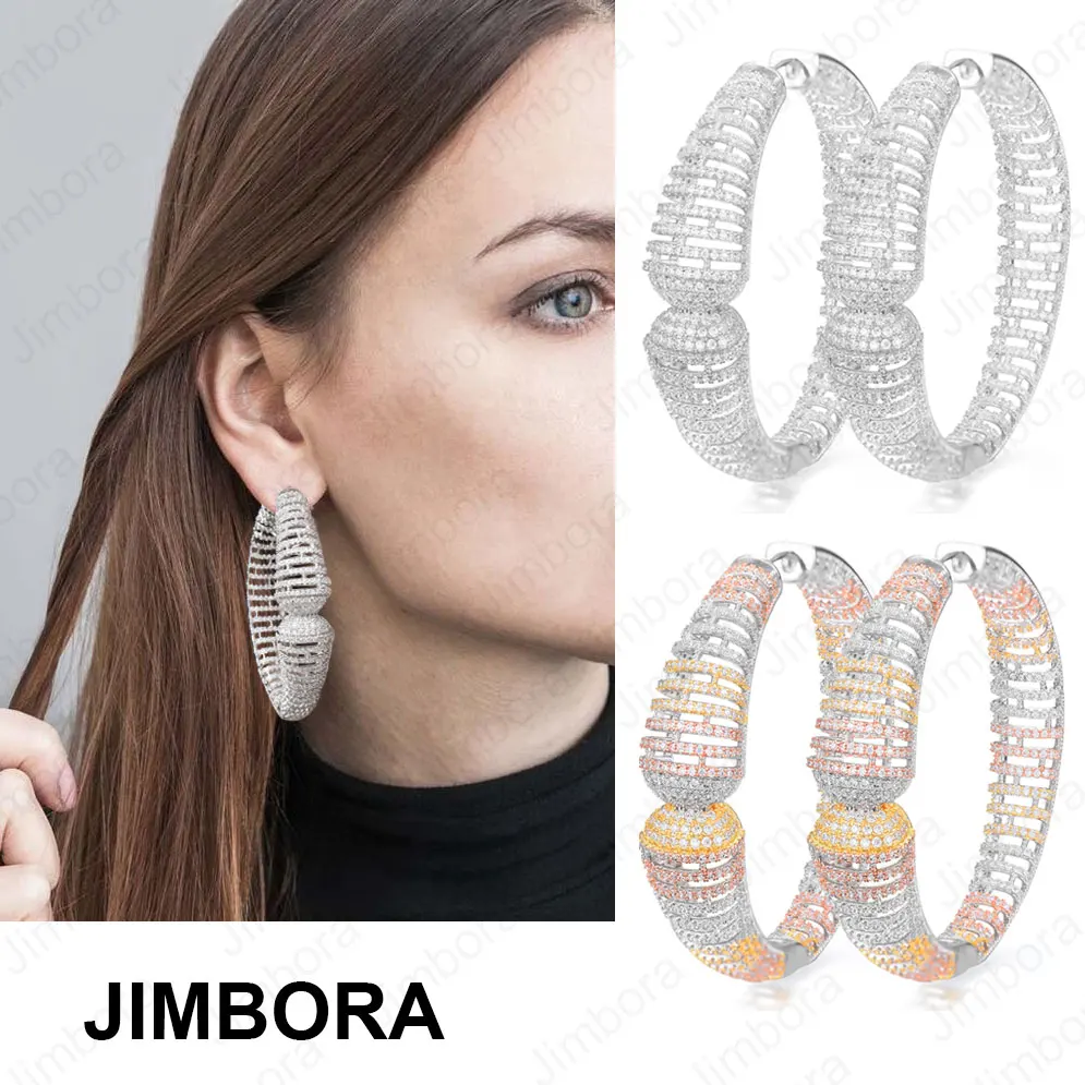 Jimbora 56 мм Роскошные полые круглые крупные серьги-кольца с кубическим цирконием