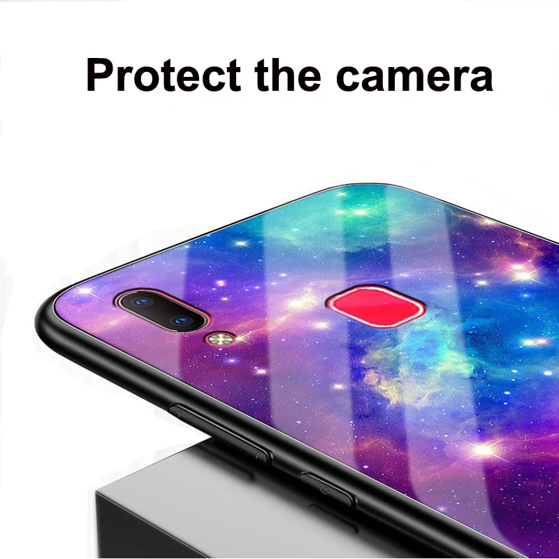 Чехол для vivo Y91 с закаленным стеклом звездного неба + тонкий жесткий чехол