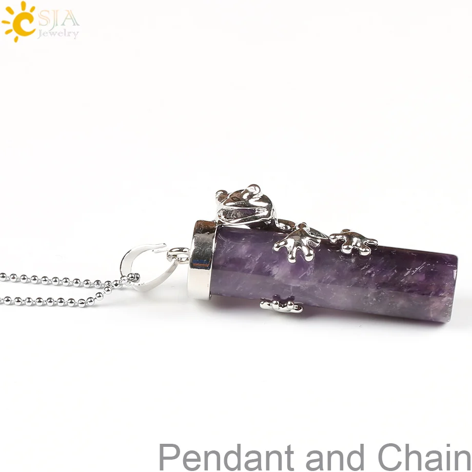 Amethyst Csja Мода Розовый кварц драгоценный камень мощное ожерелье мужской женский ювелирный кулон с натуральным драгоценным камнем Милая Лягушка ювелирные изделия E184 - Окраска металла: Amethyst