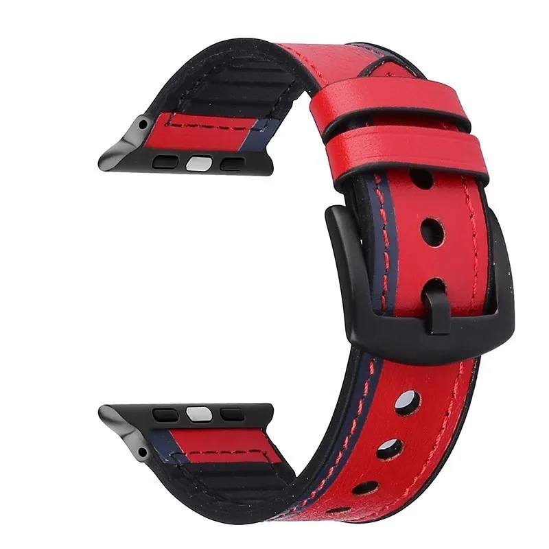 Красный Кожаный силиконовый ремешок для apple watch 44 мм серия 4 3 2 1 ремешок для iwatch 38 мм 42 мм браслет умные аксессуары замена запястья - Цвет ремешка: Красный
