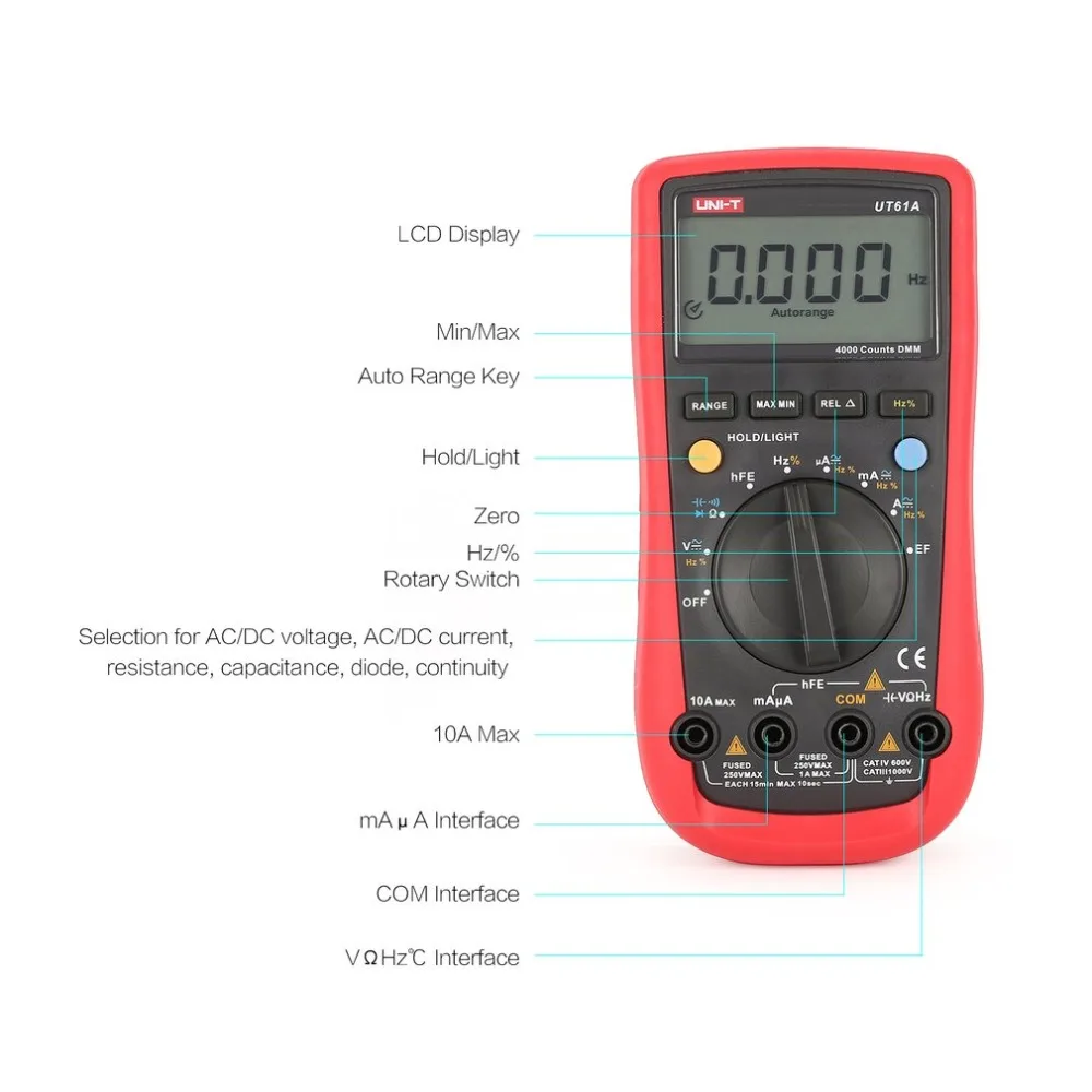 UNI-T UT61A/B/C/D/E Counts Digital Multimeter with Auto Range DC/AC Voltage Current Ohm Capacitance Diode True RMS | Инструменты